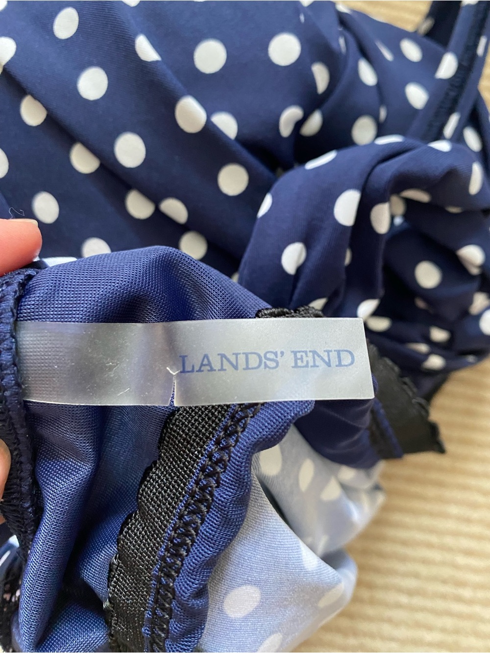 Lands' End Blouson Tankini Top Navy and White Polka Dot Size 12 - Picture 7 of 8